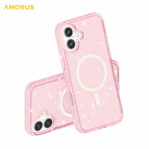 AMORUS Mobilskal till iPhone 17 Magsafe Glitter Powder PC + TPU - Rosa Rosa