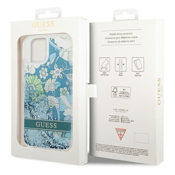 GUESS iPhone 14 Plus Skal Flower Liquid Glitter - Grön Grön