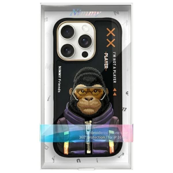 Nimmy Telefontaske til iPhone 16 Pro Max Cool & Cute 2.0 Monkey - Sort Black