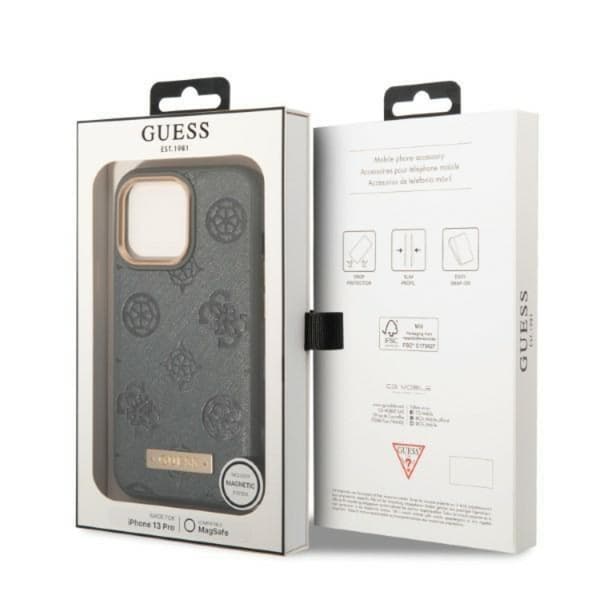 Guess iPhone 13 Pro Max Skal MagSafe Peony Logo Plate Collection Grå