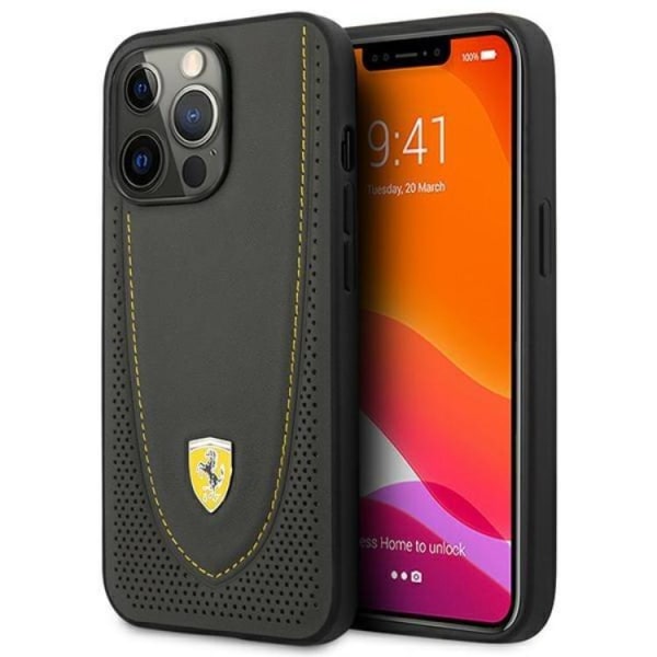 Ferrari iPhone 13 Pro -mobiilisuojus, nahkainen kaareva linja - musta