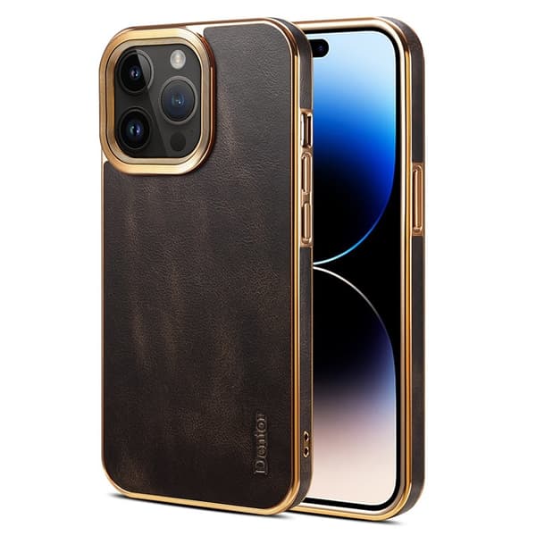 DENIOR Mobilskal till iPhone 15 Pro Äkta Läder + PC + TPU - Svart