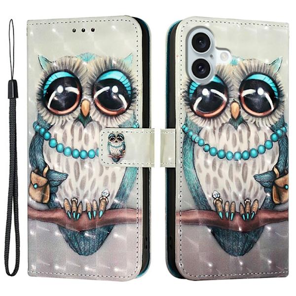 iPhone 16 Plus Plånboksfodral Printing Pattern Med Rem Grå