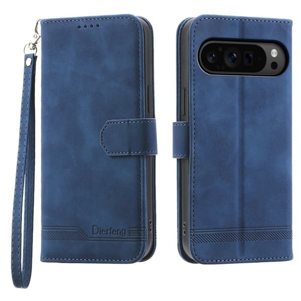 DIERFENG DF-03 Flip Plånboksfodral Google Pixel 9 Pro XL - Äkta läder - Blå