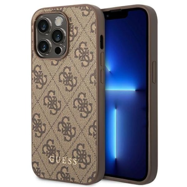 GUESS iPhone 14 Pro Max Cover 4G Saffiano Metal Guld Logo - Brun