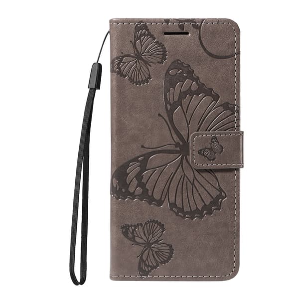 OnePlus 15 5G Konstläder Plånboksfodral Floral Butterfly Imprinted Grå