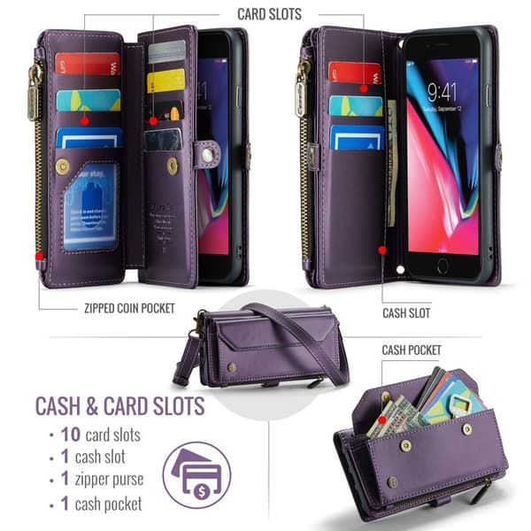 CASEME Plånboksfodral Konstläder för iPhone 6 Plus/7 Plus/8 Plus - Lila