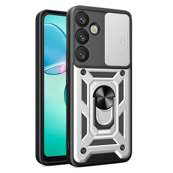 Amorus Mobilskal för Samsung Galaxy S26 Plus Kickstand PC + TPU - Silver