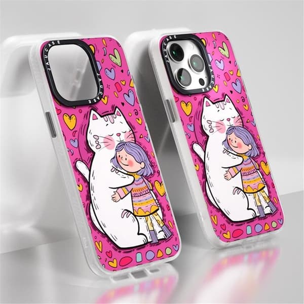 JAUCASE Mobilskal till iPhone 15 Pro MagSafe Cartoon Cat - Rosa Rosa