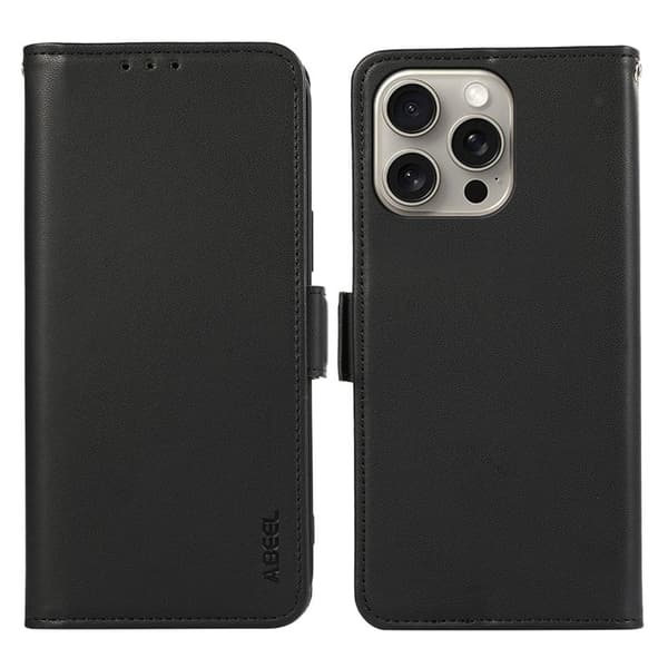 ABEEL Mobilskal till iPhone 15 Pro Max Shockproof KonstLäder FID Blocker - Svart