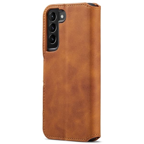 DG.MING Retro Style Konstläder Plånboksfodral för Samsung Galaxy S22 5G - Brun