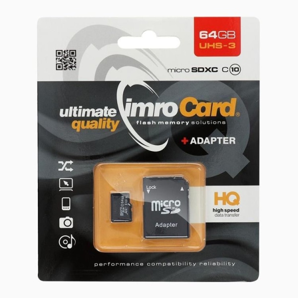 Imro Minneskort MicroSD 64GB Med Adapter UHS 3