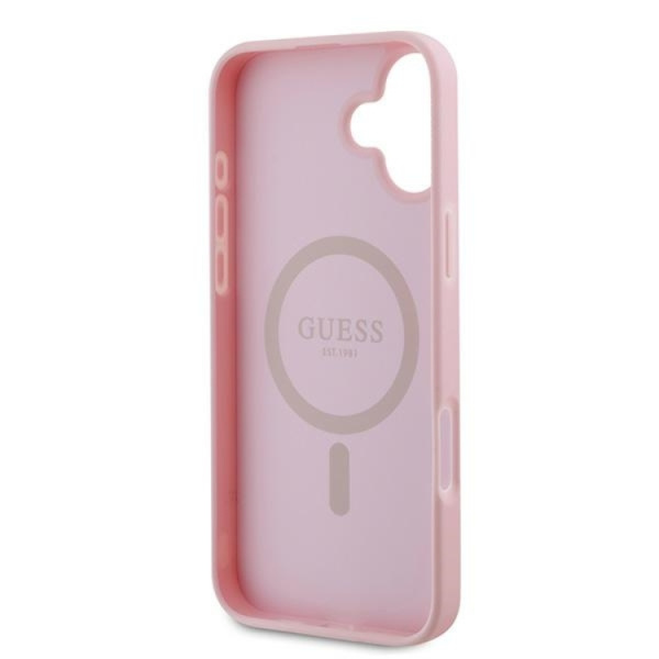 Guess Mobilskal till iPhone 16 Plus Magsafe Grained Ring - Rosa Rosa