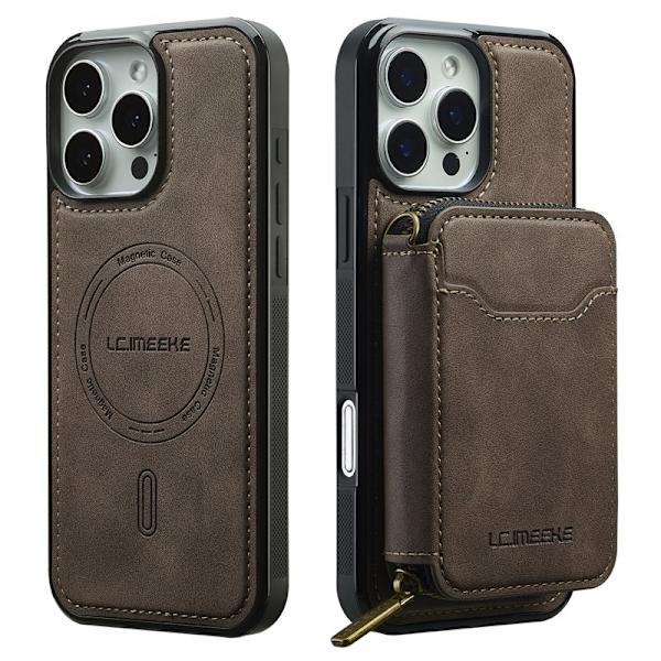 LC.IMEEKE L6 iPhone 16 Pro Max Plånboksfodral Konstläder - Brun