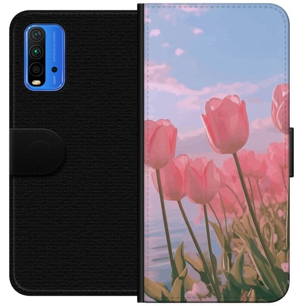 Plånboksfodral till Xiaomi Redmi Note 9 4G med Rosa Tulpaner