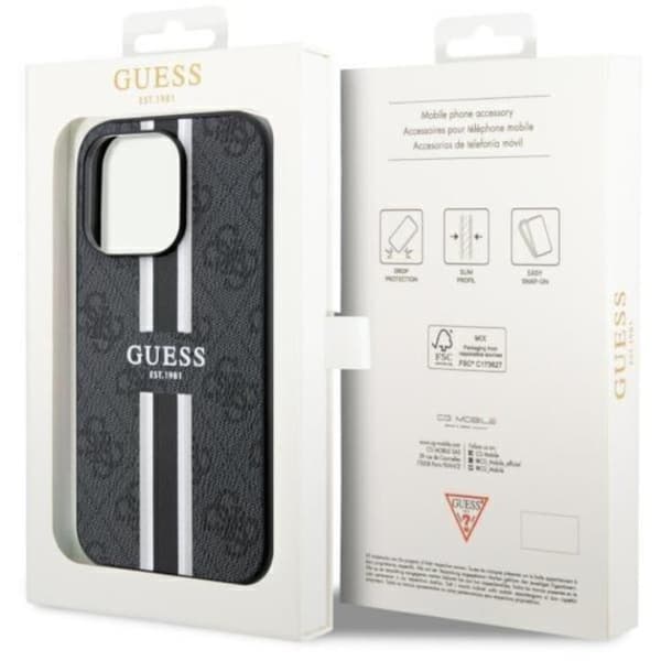 Guess iPhone 14 Pro -puhelinkotelo MagSafe 4G Printed Stripes Musta Black