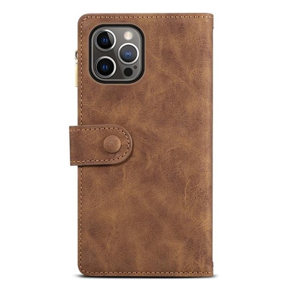 iPhone 14 Pro Max Plånboksfodral Flap Zipper Strap - Brun Brun