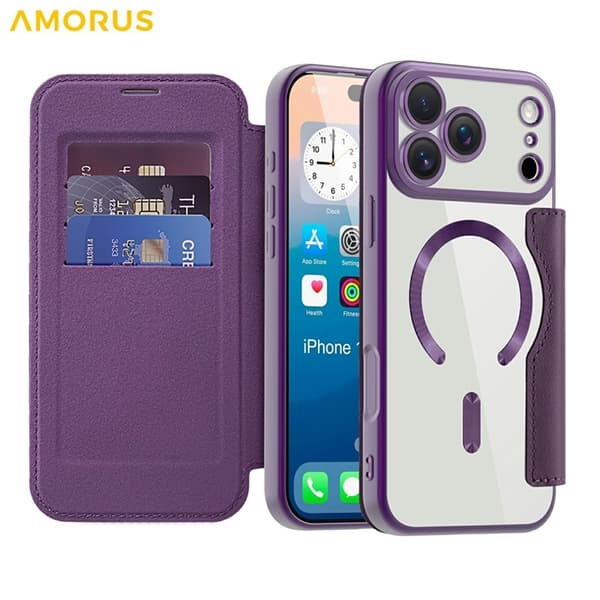 AMORUS iPhone 17 Pro Max Plånboksfodral MagSafe RFID-Skydd - Lila Lila