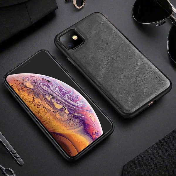 X-LEVEL Mobilskal till iPhone 11 Vintage PU Äkta Läder Grå
