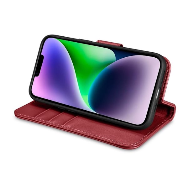 iCarer iPhone 14 Plånboksfodral 2in1 Äkta Läder - Röd