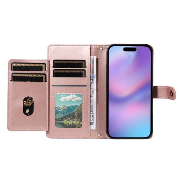 iPhone 17 Plånboksfodral Rhombus Läder - Roséguld Roséguld