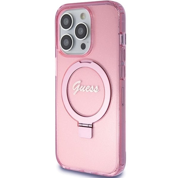 Guess iPhone 15 Pro Mobilskal Ringhållare Magsafe Glitter Script