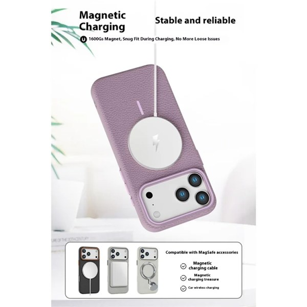 Mobilskal till iPhone 17 Pro Magsafe Litchi Pattern - Vit Vit