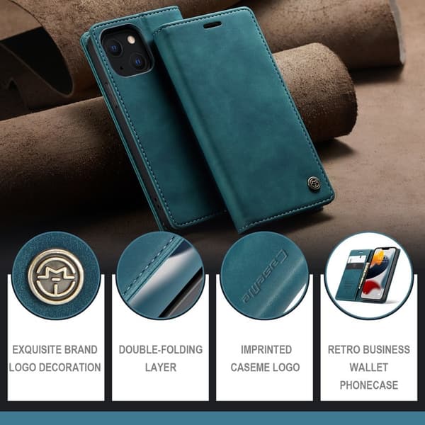 CASEME 013 iPhone 13 mini Plånboksfodral Konstläder Magnetisk Grön