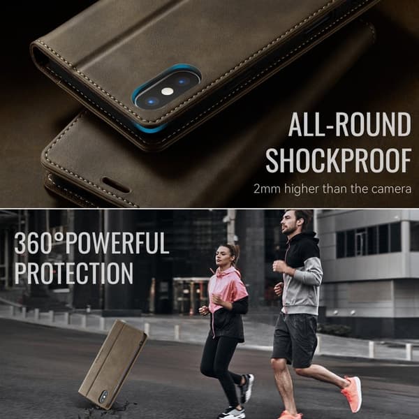 CASEME 033 Mobilskal till iPhone XS Max RFID Blocker Läder Kaffe