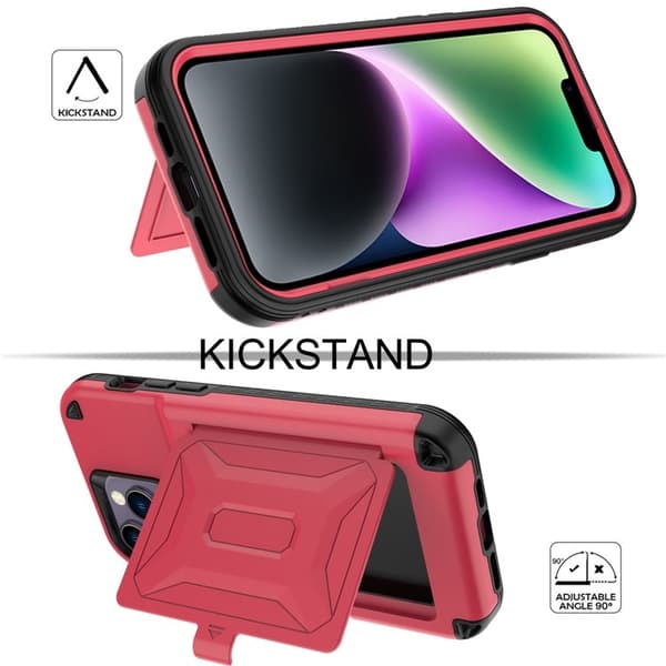 iPhone 14 Plus Skal Korthållare Mirror Kickstand - Röd Röd