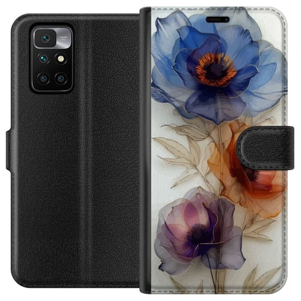 Plånboksfodral till Xiaomi Redmi 10 med Silkesblommor