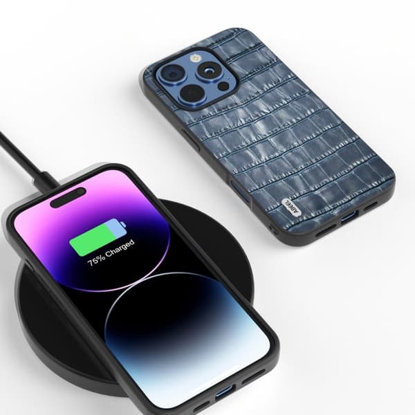 ABEEL Mobilskal till iPhone 16 Pro Äkta Läder + PC + TPU Stöttålig - Blå