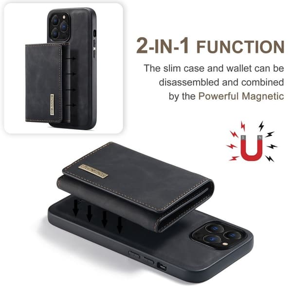 DG.MING iPhone 15 Pro Konstläder Plånboksfodral Magnetiskt Svart