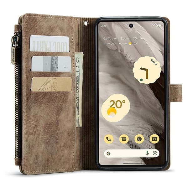 CASEME Konstläder Plånboksfodral till Google Pixel 7a med rem - Brun