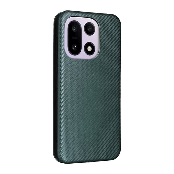 OnePlus 15 Plånboksfodral Carbon Fiber Drop-Proof Konstläder - Grön Grön