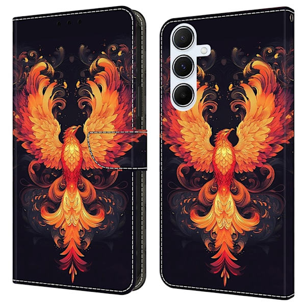 Galaxy A17 5G Konstläder Plånboksfodral Pattern Printing - Flame Bird Orange