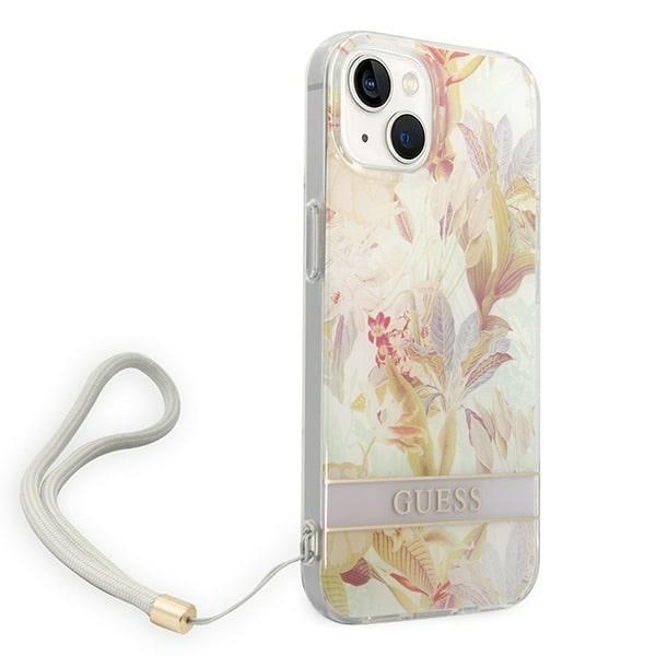 GUESS iPhone 14 Plus Skal Flower Strap - Lila