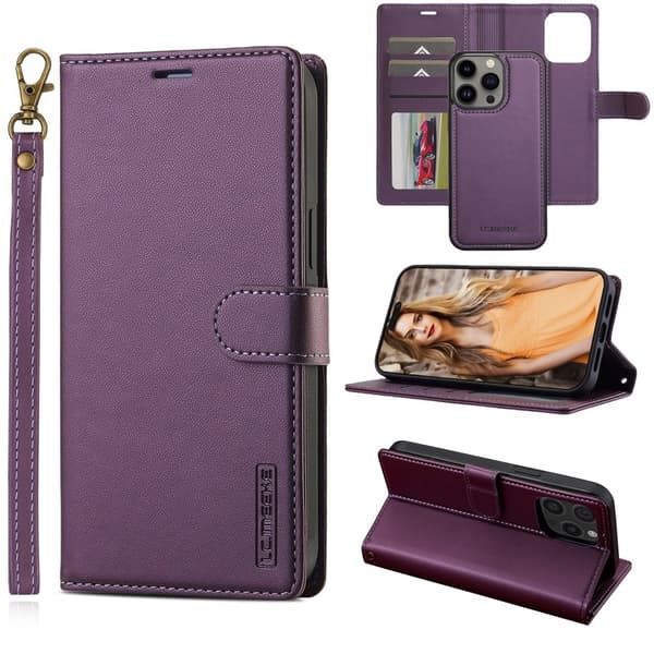 LC.IMEEKE L2 Series iPhone 15 Pro Plånboksfodral Konstläder - Lila