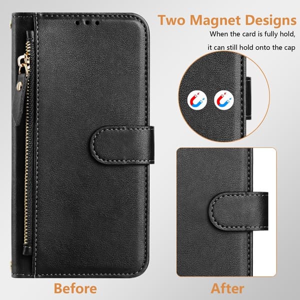 iPhone 16 Pro Plånboksfodral Zipper Pocket Läder - Svart Svart
