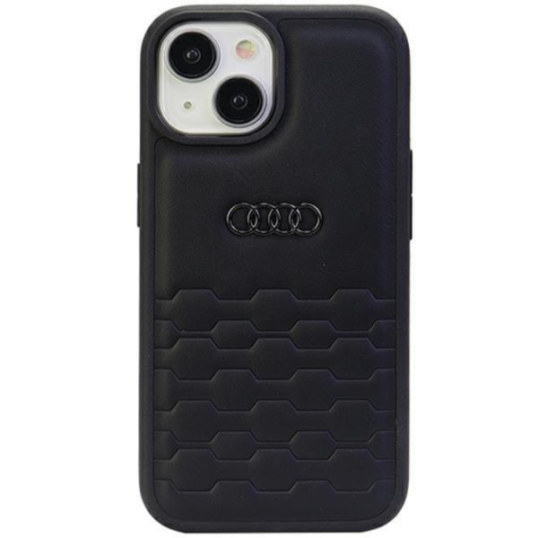 Audi iPhone 15 matkapuhelimen suojakuori synteettistä nahkaa - musta