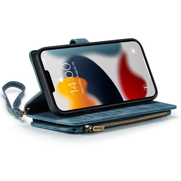 CASEME Konstläder Plånboksfodral för iPhone 13 Pro Max med Rem - Blå