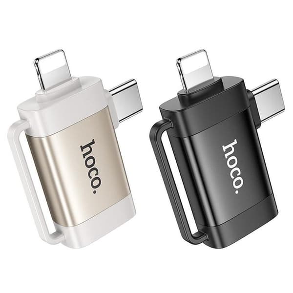 Hoco 2in1 Adapter OTG USB-A til Lightning/USB-C UA31F - Sort Black