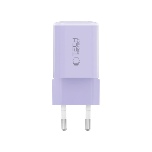 Tech-Protect Vægoplader USB-A Til USB-C 33W - Baby Lilla Svart