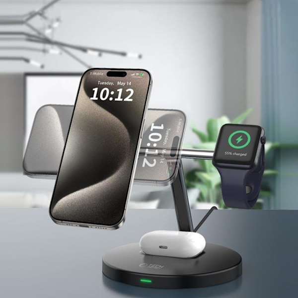 Tech-Protect 3-in-1 Trådlös Laddare Magsafe iPhone, Apple Watch, AirPods - Svart