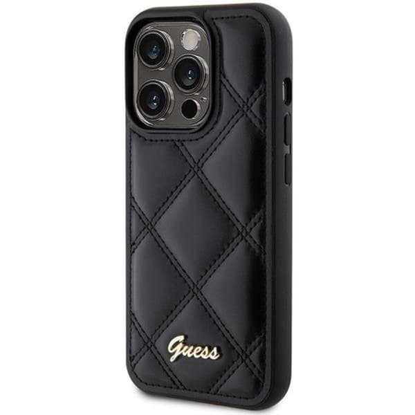 Guess iPhone 15 Pro Cover Quilted Metal Logo - Sort Black