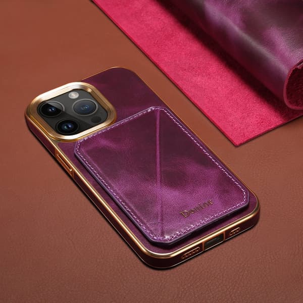DENIOR Mobilskal till iPhone 14 Pro Max Äkta Läder + TPU + PC - Lila