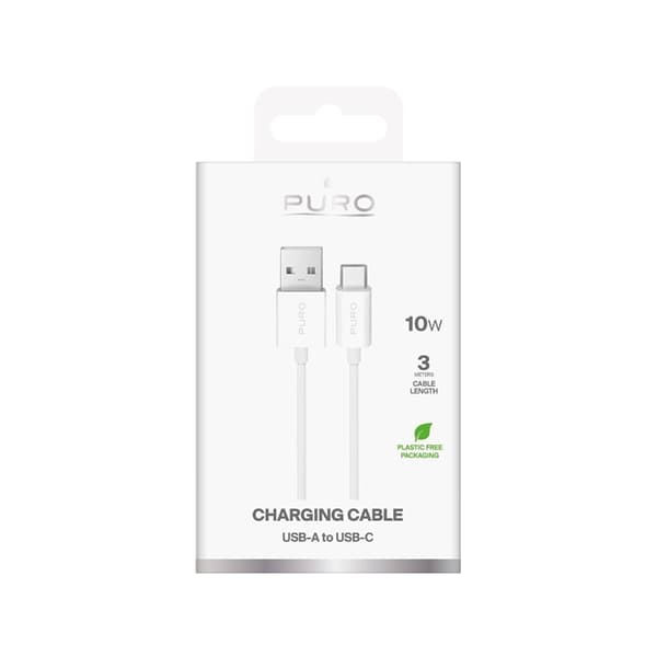 Puro USB-A - USB-C 10W Kabel 3m TPE - Vit Vit