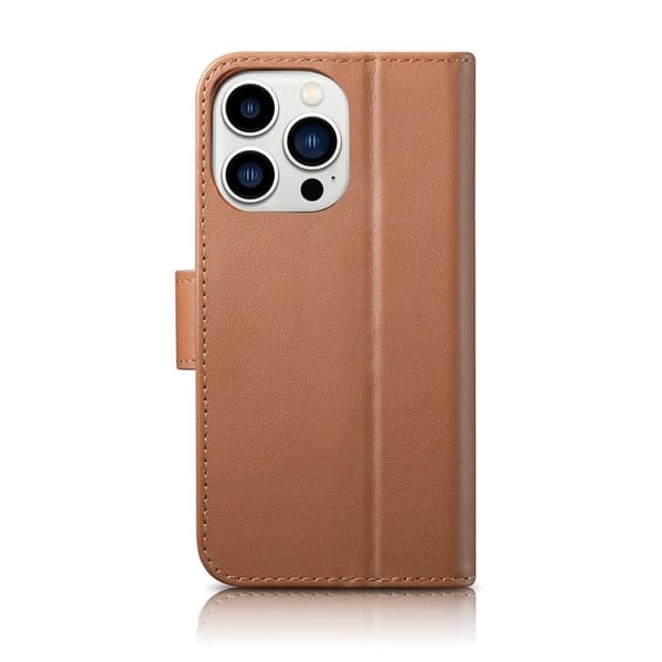 iCarer iPhone 14 Pro Max Plånboksfodral 2in1 Anti-RFID Äkta Läder - Brun Brun