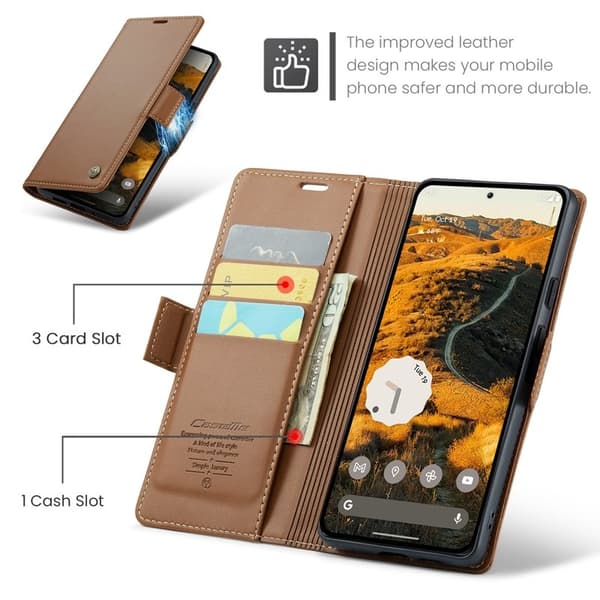 CASEME Plånboksfodral Konstläder för Google Pixel 9 Pro XL - Brun