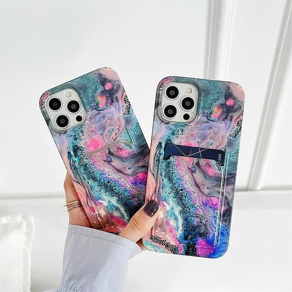 Korthållare Skal iPhone 13 Pro - Grön Marble Grön